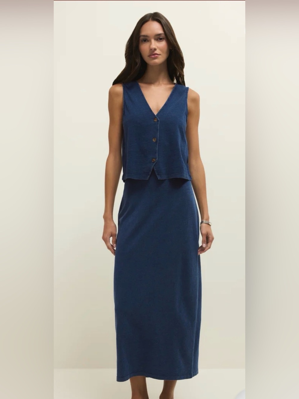 Z SUPPLY Noelle Jersey Denim Tank & Gail Midi Skirt Set Indigo XS